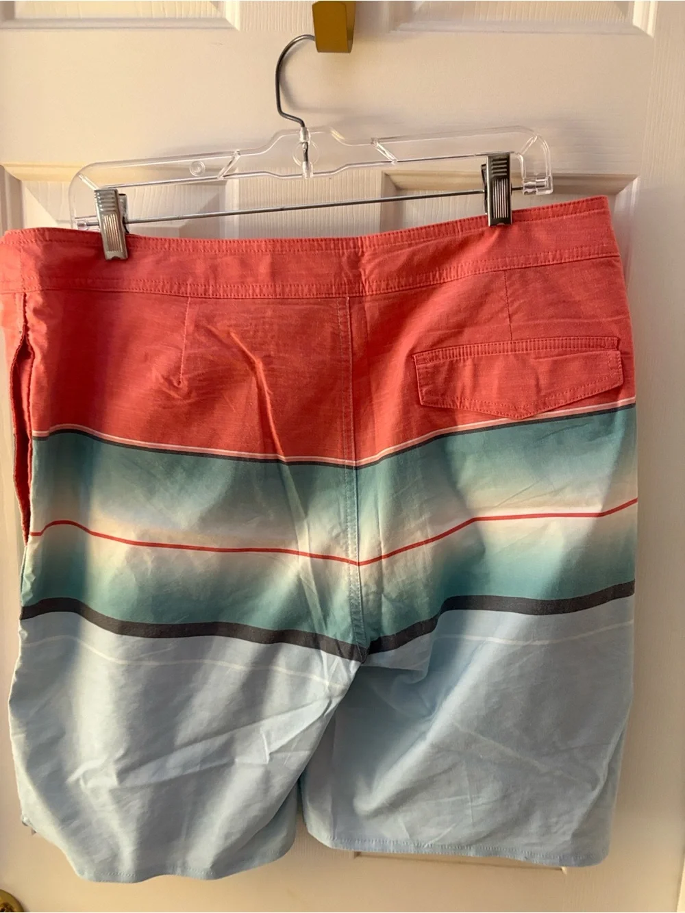 Goodfellow & Co Coral, Aqua and Light Blue Stripe Swim Trunk Board Shorts Sz 36
